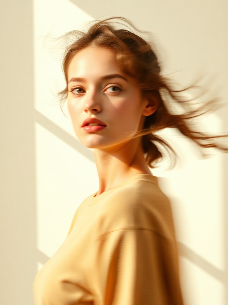 model hair moving in the breeze